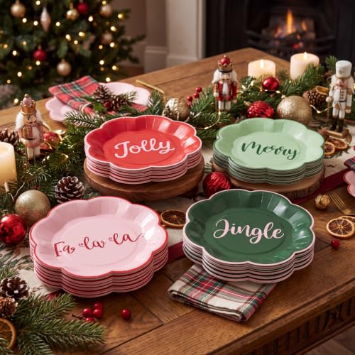 Christmas Disposable Paper Plates 7 Inch - Set of 50, Festive Holiday Design