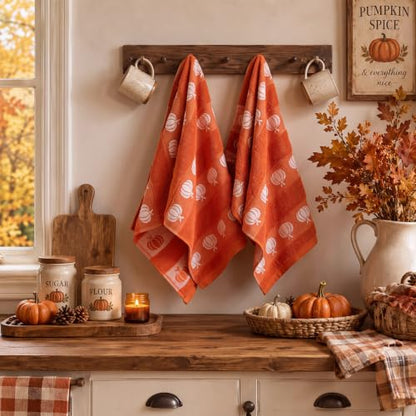 Fall Pumpkin Hand Towels - Burnt Orange Autumn Decor, 2 Pcs