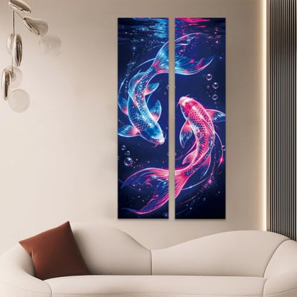 Blacklight Koi Fish Tapestry Set - UV Glow Wall Decor for Bedroom