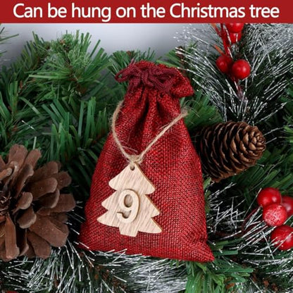 Christmas Advent Calendar Bags 24 Days DIY Countdown Hanging Decor Burlap Gift Bags