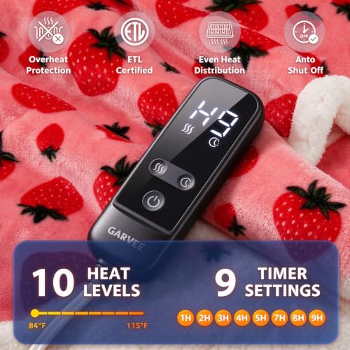 Garvee Wearable Heated Blanket with Sleeves & Foot Pocket - Strawberry Print