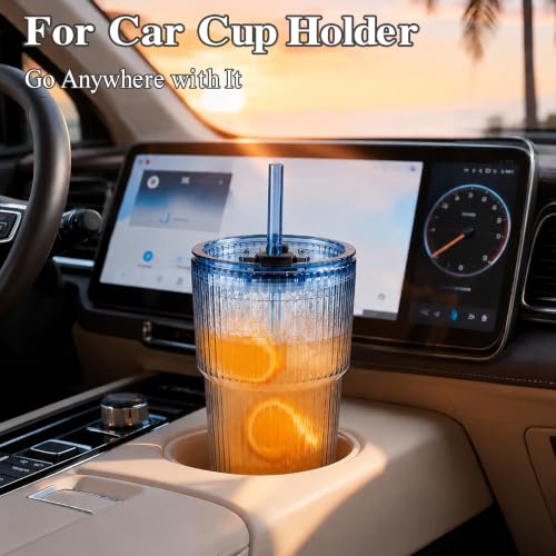 Glass Tumbler Set with Lids and Straws, 20 oz Drinkware for Cold Beverages