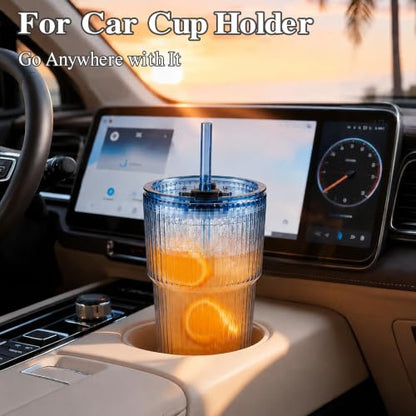 Glass Tumbler Set with Lids and Straws, 20 oz Drinkware for Cold Beverages