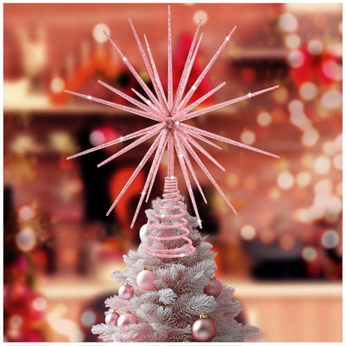 Pink Christmas Tree Topper - 3D Burst Exploding Star, Light Pink Holiday Decor