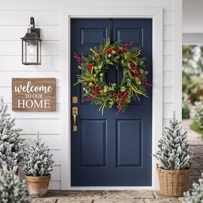 Christmas Wreaths - 24 Inch Artificial Holiday Front Door Decor with Eucalyptus & Berries - Handmade, Reusable, Outdoor Wall Farmhouse Xmas Decoration