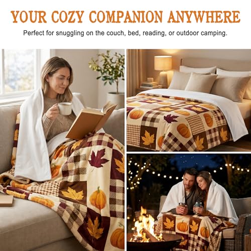 Pumpkin Fall Throw Blanket 300GSM Cozy Microfiber 60x80 Inches