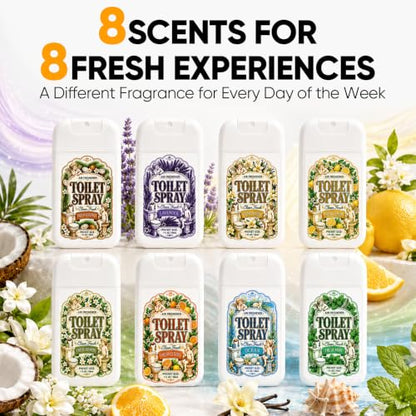 Travel Size Toilet Spray Pack - Bathroom Odor Neutralizer with 8 Scents