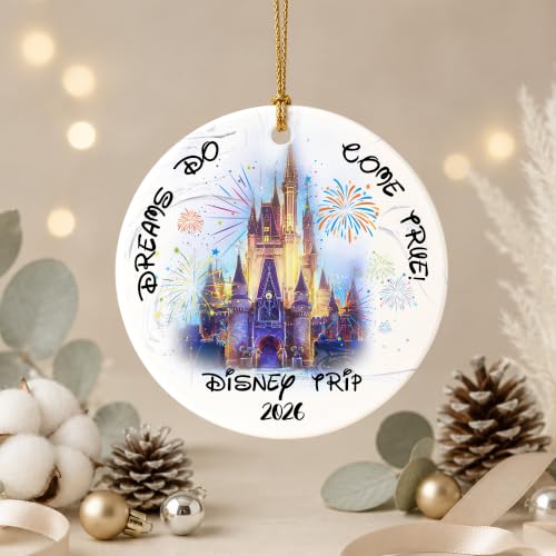 Castle Fireworks Trip Ornament - Magical 2026 Vacation Keepsake for Family Travel