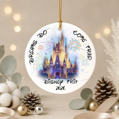 Castle Fireworks Trip Ornament - Magical 2026 Vacation Keepsake for Family Travel