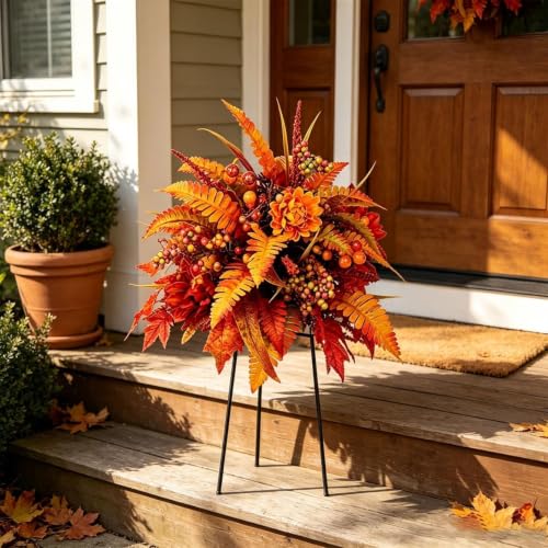 2pcs Fall Harvest Floral Garden Stake Set - 15.8in Autumn Decor