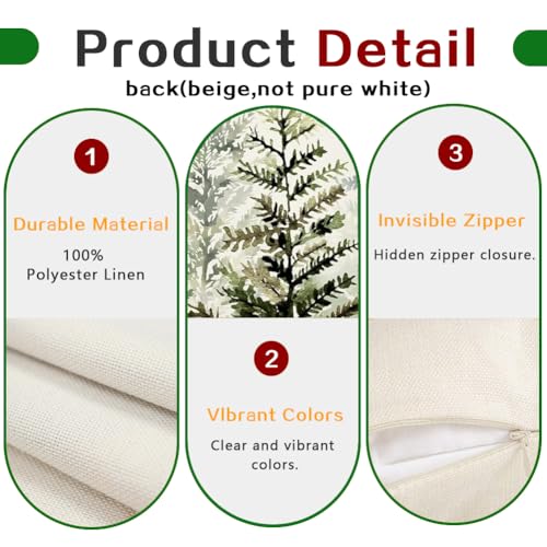 Christmas Pillow Covers 18x18 Set of 2 - Green Forest Tree Winter Outdoor Decor