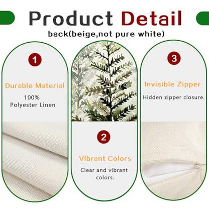 Christmas Pillow Covers 18x18 Set of 2 - Green Forest Tree Winter Outdoor Decor