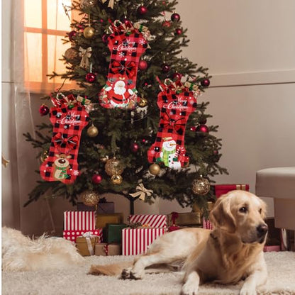 3 Pack Dog Christmas Stockings Bone Shape Buffalo Plaid Large Holiday Decor
