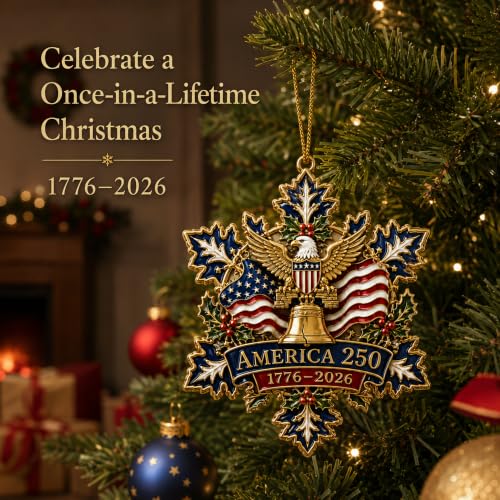 Christmas Ornament 2026 3D Metal Enamel USA Snowflake Decoration - Patriotic 250th Anniversary