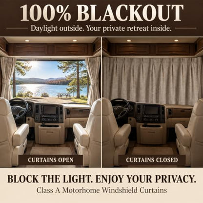 Premium Grey 2-Pack RV Windshield Curtains - 120 x 40 Inches Blackout Privacy Cover with Heavy-Duty Hooks