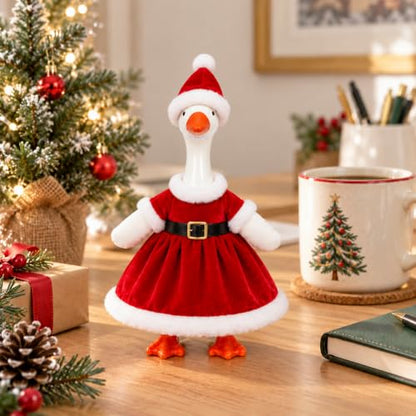 7 Inch Desktop Goose Figurine with Christmas Dress - Funny Mini Desk Decor