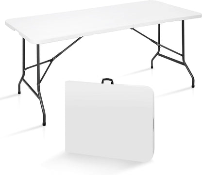 Skiennix 6FT Folding Table - Portable Heavy-Duty Plastic for Indoor/Outdoor Use | Ideal for Picnics & Parties