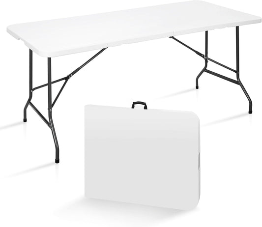 Skiennix 6FT Folding Table - Portable Heavy-Duty Plastic for Indoor/Outdoor Use | Ideal for Picnics & Parties
