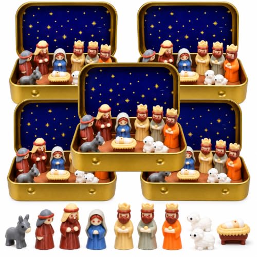 Mini Nativity Scene Set in Tin Box - 5 Pieces Christmas Figures & Keepsake
