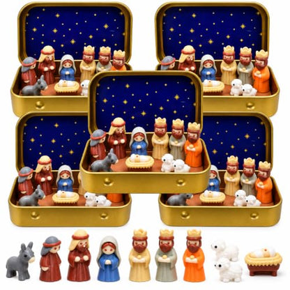Mini Nativity Scene Set in Tin Box - 5 Pieces Christmas Figures & Keepsake