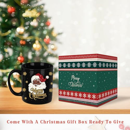 Black Santa Christmas Mug - 11oz Holiday Coffee Cup, Funny Xmas Drinking Cup