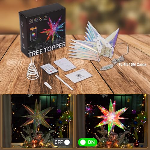 Christmas Star Tree Topper with App Control RGB Lights 13.8" Indoor Outdoor Decor