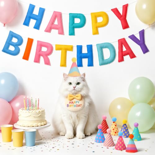 Mini Felt Party Hat Set with Pastel Balloons & Banner for Stuffed Animals
