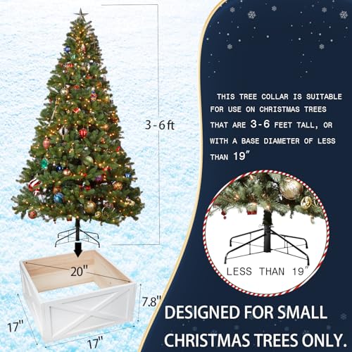 Small White Christmas Tree Collar Box - 17 Inch Wooden Tree Stand Cover