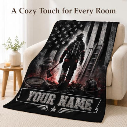Personalized Firefighter Blanket with Name - Charcoal Firefighter Throw