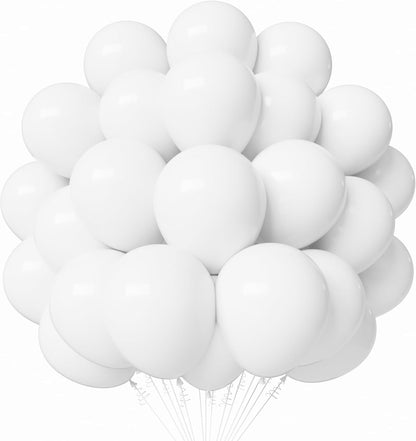 White Latex Balloons - 55-Pack 12-Inch Balloons with Ribbon for Birthday, Graduation & Wedding Decor