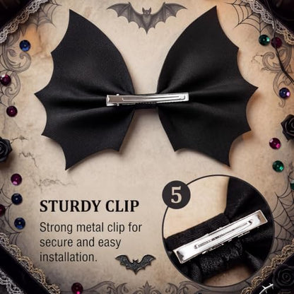 Black Bat Wing Bow Halloween Tree Topper - Spooky Gothic Decor