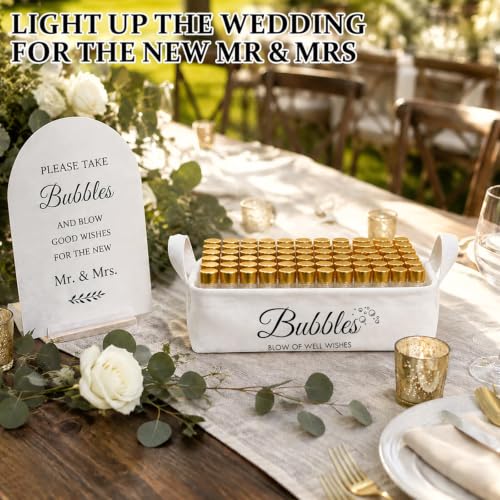 Wedding Bubbles Holder with Handles - Ivory White Storage Basket, 2 Pack - Bubble Variation