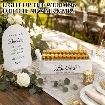 Wedding Bubbles Holder with Handles - Ivory White Storage Basket, 2 Pack - Bubble Variation