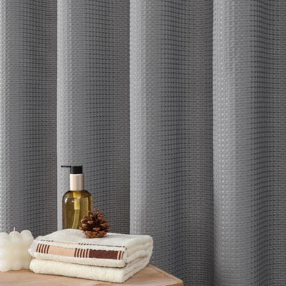 256GSM Grey Waffle Textured Shower Curtain 72x72 Inch - Hotel Spa Style