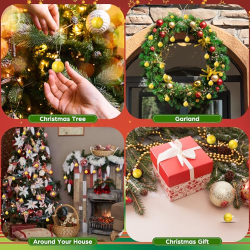 8 Pcs Yellow Christmas Ornament Set - 1.57 Inch Shatterproof Holiday Decorations with Hanging Loops