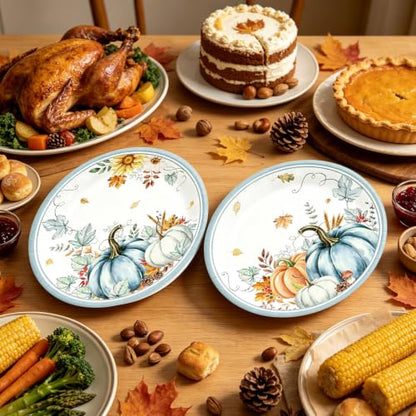 50Pcs Thanksgiving Oval Paper Plates 10x12 Inch Fall Watercolor Pumpkins