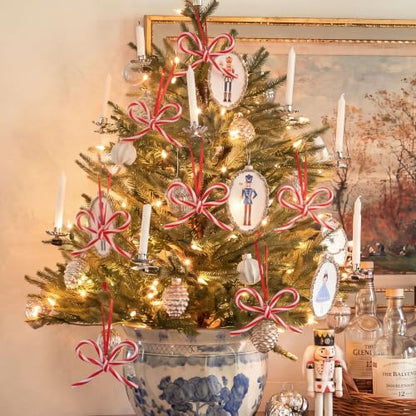 Candy Bow Ornaments for Christmas Tree Decorations - 24 Pieces, Candy Cane Style