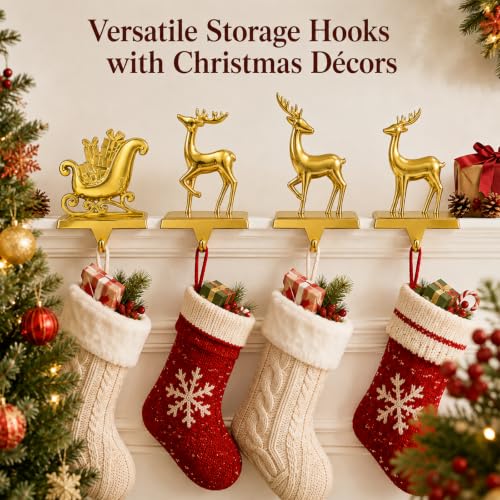 Christmas Stocking Holders for Mantle - Weighted Metal Hooks 4 Pack - G-DEER / 4
