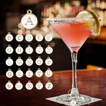 26 Pcs Letter Wine Glass Charms with Rings for Stemware & Parties