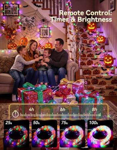 34-Color Battery Operated Twinkle Lights with Remote and USB - 33FT Silver Wire RGB Fairy Lights
