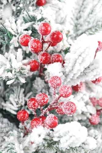 30 Pack Frosted Red Berry Stems for Christmas Decor and Crafts - 8.9 Inch