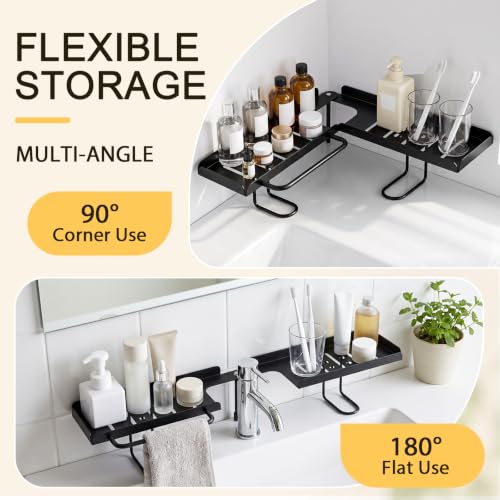 Black 20-Inch Rotatable Over Sink Faucet Shelf Organizer with Towel Bar