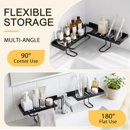 Black 20-Inch Rotatable Over Sink Faucet Shelf Organizer with Towel Bar