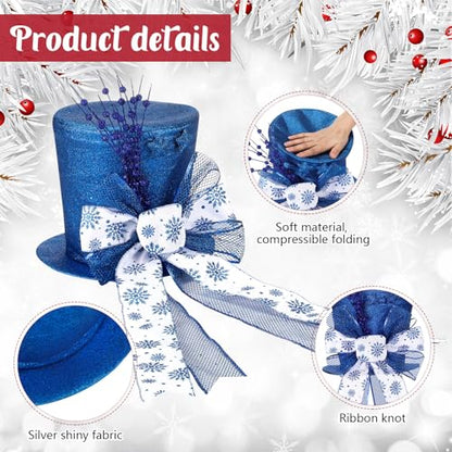 Poen Christmas Tree Topper Top Hat Sequins with Bow Ribbon - Royal Blue