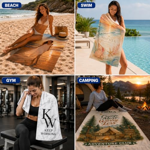 Personalized Beach Towel with Photo and Name - 30x60 Custom Beach Towel - 1 Photo Variation
