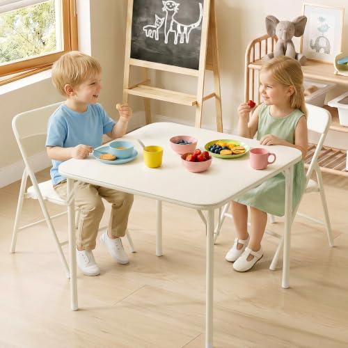 Kids Folding Chair with Metal Frame - Space-Saving, Easy-Fold Design, Beige - 2 Pack