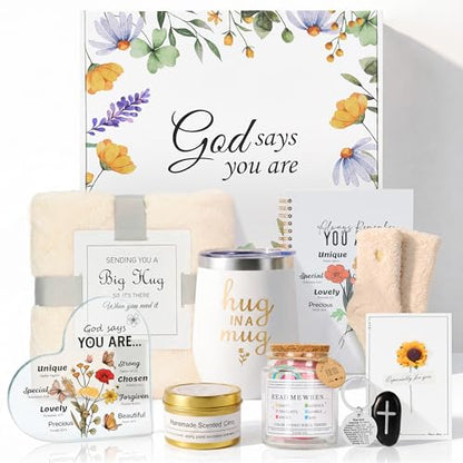 Christian Gifts for Women - White 10-Piece Religious Gift Set with Blanket & More