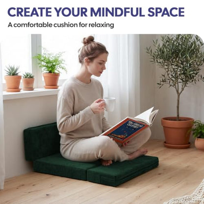 Green Meditation Cushion Set with Knee Support - 32x24x3 Inches
