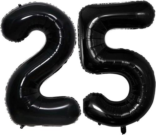 GOER Jumbo 42-Inch Number 25 Balloons - Black Foil Helium Decorations for 25th Birthday Party