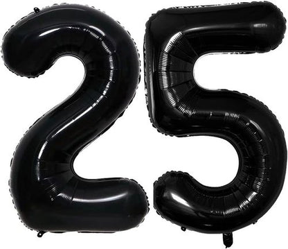 GOER Jumbo 42-Inch Number 25 Balloons - Black Foil Helium Decorations for 25th Birthday Party